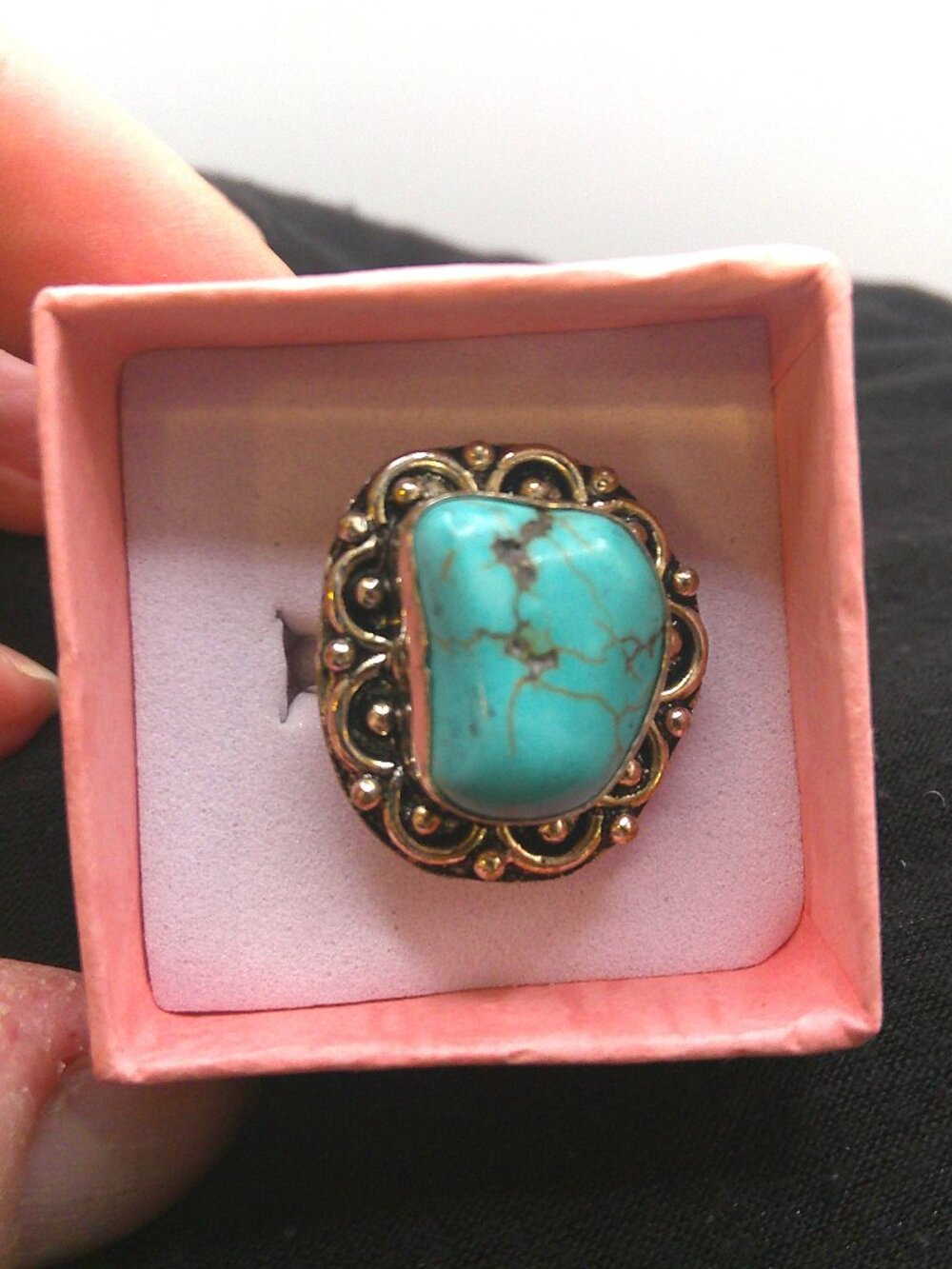 Turquoise And Silver Fashion Ring sz 7.5